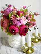 FiveSeasonStuff Mystic Blush Silk Peony & Hydrangea Bouquet with 2 Gold Taper Candle Holders; Vintage-Inspired Artificial Flowers for Weddings & Home Decor - Image 2