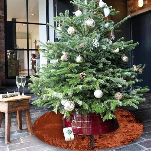 Sophia-Art Christmas Tree Skirt, Luxury Velvet Plush Skirt, Xmas Decoration Holiday Party Décor, Soft Velvet Home Décor Merry Christmas Party Christmas Tree Decorations (Brown,36 Inch) - Image 3