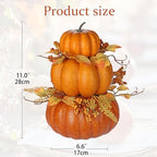 Artificial Pumpkin Fall Décor - Autumn Table Centerpieces with Faux Berries, Maple Leaves, Stacked Pumpkins – Halloween, Thanksgiving & Harvest Home Decoration - Image 2