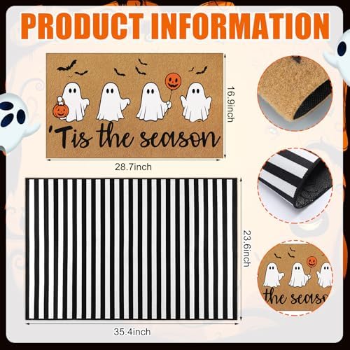 Tinideya 2 Pcs Halloween Layered Doormat Set for Front Porch, Cute Ghost - Image 3