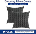 MIULEE Pack of 2 Corduroy Decorative Throw Pillow Covers 24x24 Inch Soft Boho Striped Pillow Covers Modern Farmhouse Home Decor for Sofa Living Room Couch Bed Dark Grey - Image 6