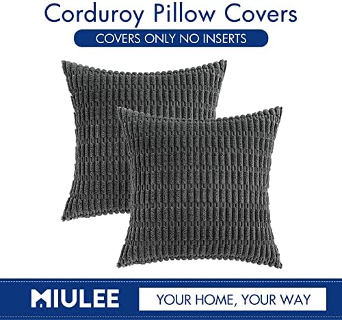 MIULEE Pack of 2 Corduroy Decorative Throw Pillow Covers 24x24 Inch Soft Boho Striped Pillow Covers Modern Farmhouse Home Decor for Sofa Living Room Couch Bed Dark Grey - Image 6