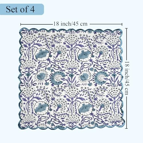 CPC Indigo Blue Block Print Cotton Embroidery Napkin 18x18 (Pack of 4) - Image 3