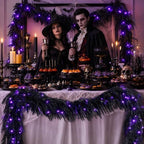 N&T NIETING 9FT Black Halloween Pre-Lit Garland with 70 LED Lights Real Touch Artificial Norfolk Pine Garlands for Table Fireplace Holiday Indoor Outdoor Halloween Decorations (1 Pcs) - Image 5