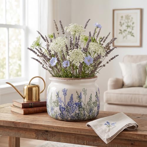 7.7" Large Ceramic Plant Pot Beige Purple Rustic Lavender Crackle Glaze Rustic Flowers Pot Decorative Planter with Drainage for Indoor Outdoor Plants Home Kitchen Office Decor Gift - Image 4