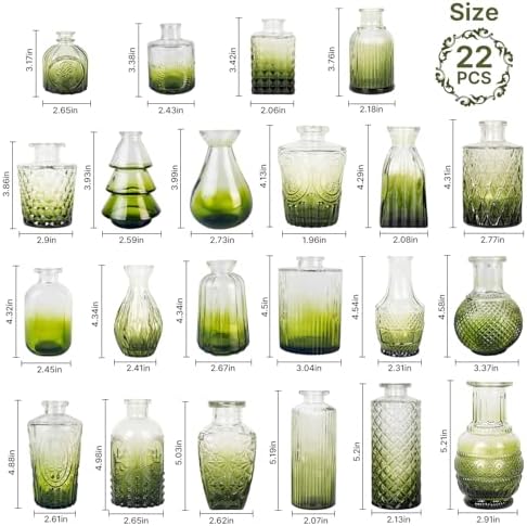 Clear Gradient Green Glass Bud Vase Set of 22 Pcs,Small Bud Vases in Bulk,Glass Crystal Flower Vases Table Centerpieces for Party Event Wedding Decor Baby Shower Decorations (Gradient Green, 22 Pcs) - Image 4