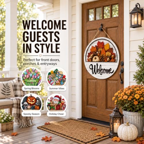 16PCS Interchangeable Welcome Sign for Front Door Seasonal Magnetic Wooden (#2-2pcs) - Image 2