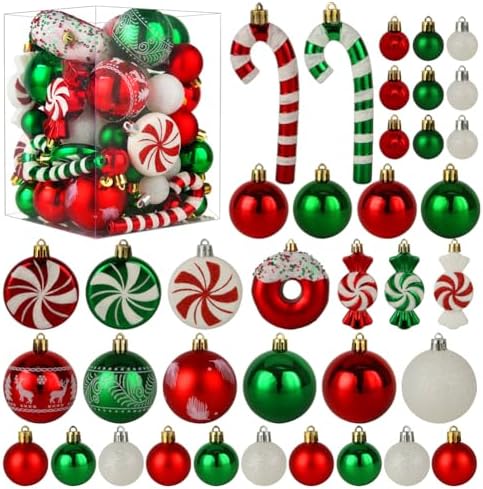 Christmas Tree Ornaments Green Red White Xmas Ball Ornaments Set of 60 Pack by ChristmasSupplies