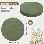 Aneco 50 Pieces Round Burlap Placemats 13.78 Inch Reusable Sage Green Table Mats Heat Resistant Natural Jute Fibers Placemats Burlap Circle Rustic Table Decorations for Dinner Holiday Farmhouse Decor - Image 2