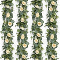4 Pack 24FT Artificial Eucalyptus Flower Garland with 6 Champagne Roses, Fake Flower Vines Centerpieces for Tables, Spring Greenery Floral Garland for Mantle Wedding Backdrop Home Table Runner Decor by Unknown