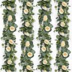 4 Pack 24FT Artificial Eucalyptus Flower Garland with 6 Champagne Roses, Fake Flower Vines Centerpieces for Tables, Spring Greenery Floral Garland for Mantle Wedding Backdrop Home Table Runner Decor by Unknown