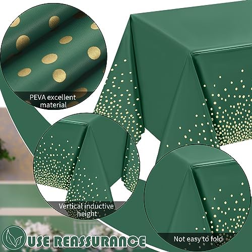 Tegeme 12 Pcs Green and Gold Plastic Tablecloths for Party Disposable - Image 3