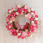 J'FLORU Valentines Day Decorations Romantic Valentines Day Gifts 22 Inch Valentine's Day Wreath with Lovely Bear Heart Roses Tulips for Valentine Party Anniversary Candlelight Dinner - Image 3