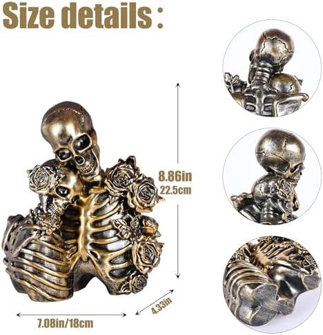Skull Decor Halloween Decoration: Skeleton Couple Figurines Resin Gothic Statues Vintage Home Decor for Shelf Table Mantel Collectible Wedding Gift (B) - Image 3