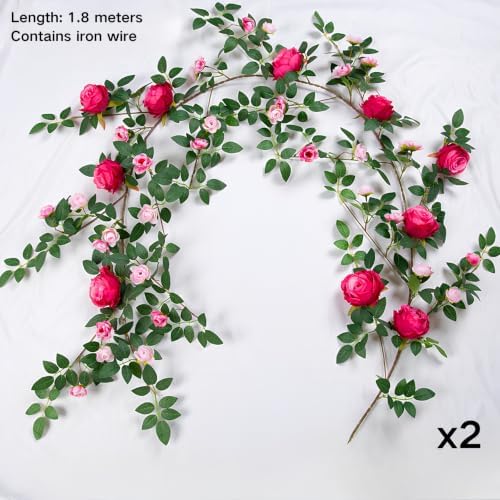 ASTRYAS 2Pcs 12FT Roses Vine, Artificial Rose Vines Garland(Hot Pink) - Image 2