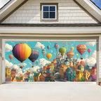 Hot Air Balloon Fantasy Summer Garage Door Banner 7x16FT, Colorful Balloon & Sky City Garage Door Cover, Vibrant Outdoor Decoration for Spring & Summer Parties Home Decor by ANNAQUEEN