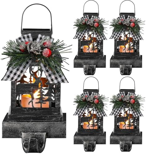 Therwen 2 Pcs Christmas Stocking Holders Lantern, LED, Elk, Black by Therwen