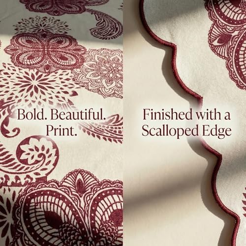 Cotton Damask Print Tablecloth with Scalloped Edge, Machine Washable, Rust Cream, 60 x 108 Inch Rectangle - Image 3