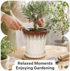 6.6 Inch Ceramic Planters with Drainage Hole and Saucer,Indoor Outdoor Large Flower Pots, Garden Pot for Plant Lovers (Drip White) - Image 5