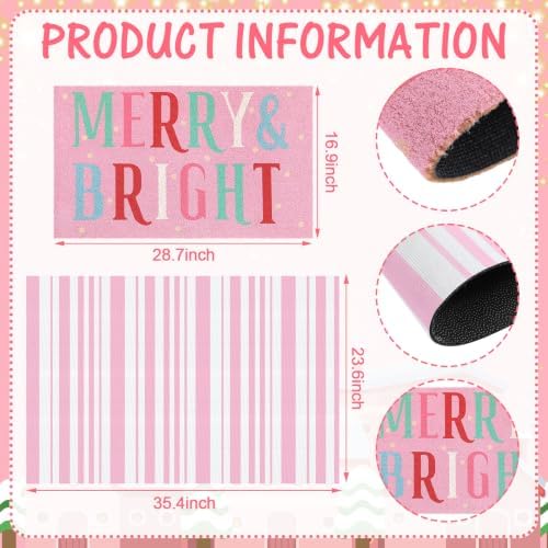 Tinideya 2 Pcs Christmas Layered Doormat Set, Merry Bright - Image 2