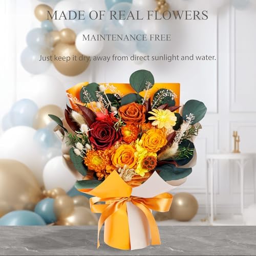 Perfectione Roses 4 Roses Mixed Bouquet for Mother's Day, Fall Flowers for Delivery, Preserved Flowers Birthday Gift for Women Mom Wife Grandma Her, Fall - Image 5