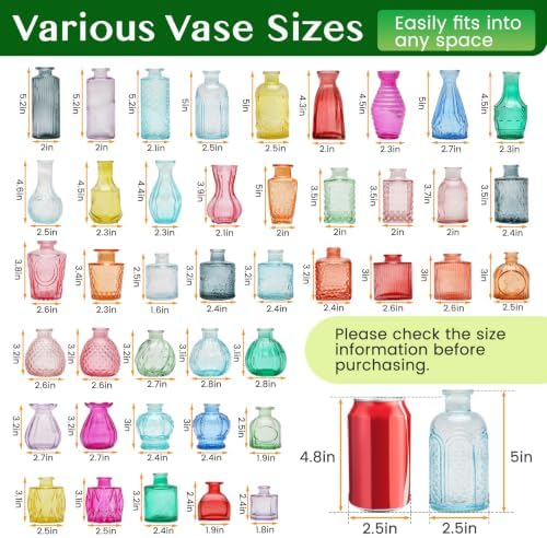 42 Pcs Vases Bulk Colored Glass Bud Vases Set, Assorted Vintage Bud Vases - Image 2