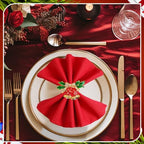 Ziliny 16 Pcs Cotton Christmas Napkins and Rings Set, 8 Washable Thanksgiving Napkins Cloth, 8 Xmas Napkin Rings for Xmas Dinner Party Table Decoration(Bells Cars Socks) - Image 6
