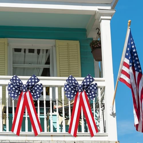Yunlly 8 Pieces Large Patriotic Bows Decor 4th of July Bows Wreaths Blue White and Red Stripes and Stars for Memorial Day 4th of July Independence Day 250th Anniversary Patriotic Decorations - Image 5