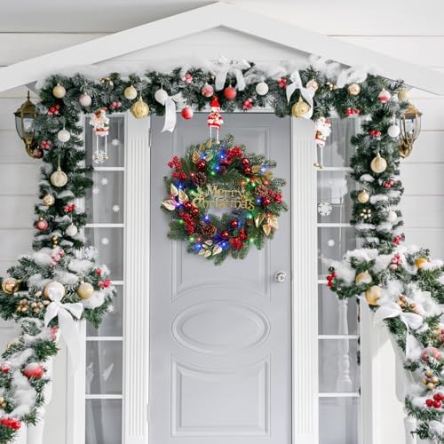 Garvee 18 in Prelit Christmas Wreaths for Front Door, Battery Operated - Image 3
