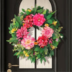Spring Wreaths for Front Door Outside 24 Inch Spring Door Wreath with Pink Peony, Dahlias & Hydrangea, Handmade Silk Summer Wreaths for Front Door Home Wall Window Proch Seasonal Decor by WOSCCOWT