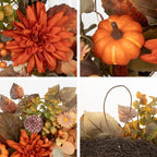 24" Fall Wreath with Pumpkins Dahlias Daisies Berries & Eucalyptus Leaves - Image 6