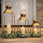 Decorative Metal Lanterns Indoor Outdoor, Candle Holder for Porch, Patio, Fireplace, Floor, Wedding, Christmas, Fall, Holiday, Farmhouse Table Centerpiece (Antique Gold, Set of 3 20" 15.7" 12") by ZLFart
