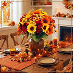 Yinder 12 Bundles Fall Artificial Flowers Bouquet 6 Silk Sunflowers and 6 Faux Chamomile Flowers Orange Yellow Burgundy Autumn Floral Arrangement for Vase Thanksgiving Table Centerpieces Home Decor - Image 5