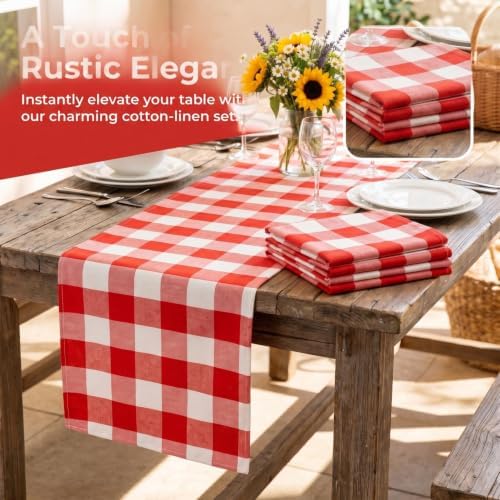 ShinyBeauty 4 Packs Checkered Table Runners 72 Inches Long Red and White Table Runner Christmas Plaid Linen for Farmhouse Dinning Tables Cotton Gingham Fabric Table Decor(14"X72") - Image 2