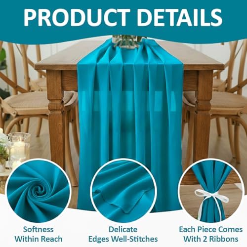 MDS Pack of 15 | Peacock Blue | 10ft Chiffon Table Runner 29x170 Inches Long Romantic Rustic Sheer Gauze Runner for Wedding Bridal Shower Birthday Banquets Engagement Spring Easter Boho Decorationss - Image 5