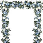 Lvydec 2 Pack Artificial Peony Flower Garland - 6ft Silk Peony Vine Willow Leaves and Eucalyptus Garland White Arch Flower Vine for Wedding Party Table Decoration (Blue) by Lvydec