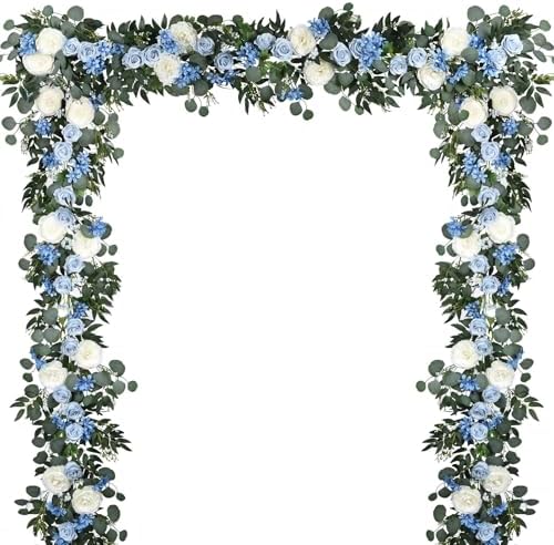 Lvydec 2 Pack Artificial Peony Flower Garland - 6ft Silk Peony Vine Willow Leaves and Eucalyptus Garland White Arch Flower Vine for Wedding Party Table Decoration (Blue) by Lvydec