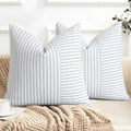YCOLL Farmhouse Euro Sham Pillow Covers 26x26, Modern Throw Pillow Covers Set of 2, Light Blue and Beige Striped Patchwork Linen Decorative Cushion Covers for Bed Sofa Couch Living Room Home Decor by PillowCoversExpert