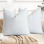 YCOLL Farmhouse Euro Sham Pillow Covers 26x26, Modern Throw Pillow Covers Set of 2, Light Blue and Beige Striped Patchwork Linen Decorative Cushion Covers for Bed Sofa Couch Living Room Home Decor by PillowCoversExpert