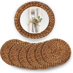 Brown Woven Placemats Round Set of 6, Natural Water Hyacinth Placemats for Dining Table, for Kitchen, Home Decor, Heat Resistant Non-Slip (14") by YCICIHOMEGARDEN