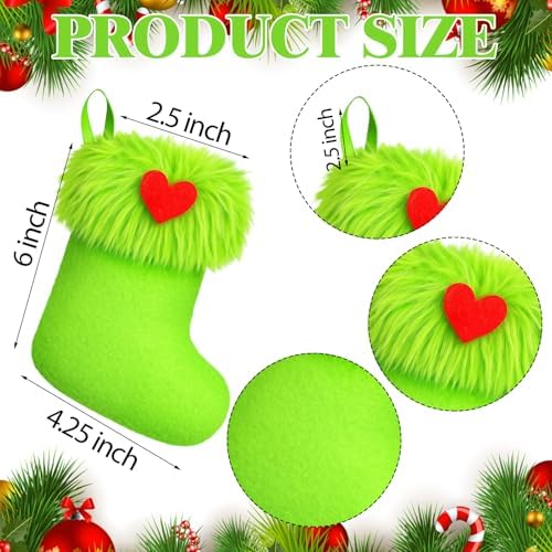 Realspring 48 Pcs Mini Christmas Stockings 6 Inch Green Faux Fur Stockings - Image 2
