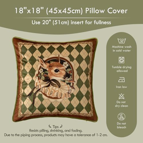 Vintage Christmas Pillow Cover 18x18, Checkered Deer - Image 6