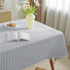 meioro Striped Tablecloth Rectangle Tablecloths Cotton Blend Table Cloth Washable Tabletop Decorative Fabric Table Cover for Kitchen Dinning (Blue, 60 x 84 Inch) - Image 2