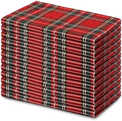 Blue Needles Christmas Buffalo Plaid Cloth Napkins Cotton Set of 12 18"x18" by BlueNeedles