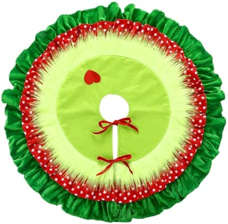 Gemscream 30 Inches Green Christmas Tree Skirt Xmas Decorations with Red Heart Patch for Tree Mat Collar with Red Green Trim for Christmas Party Indoor Outdoor Holiday Party Decor - Image 6