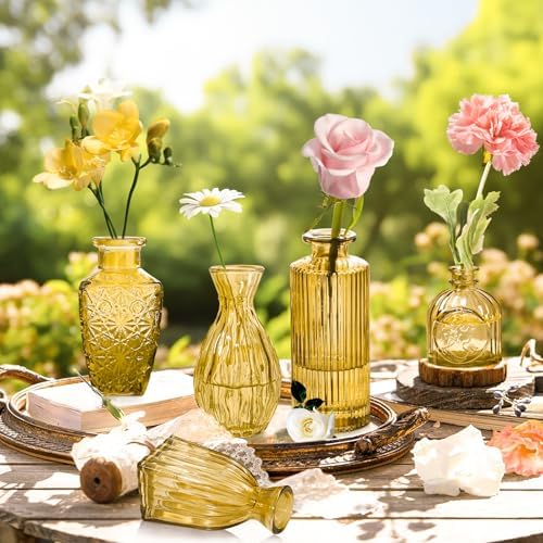 KOIUEYW Amber Gold Glass Bud Vases Set of 24, Vintage Small Vases for Flowers, Clear Crystal Mini Style in Bulk, Small Flower Glass for Centerpieces Wedding Decorations Home Party Decor - Image 4