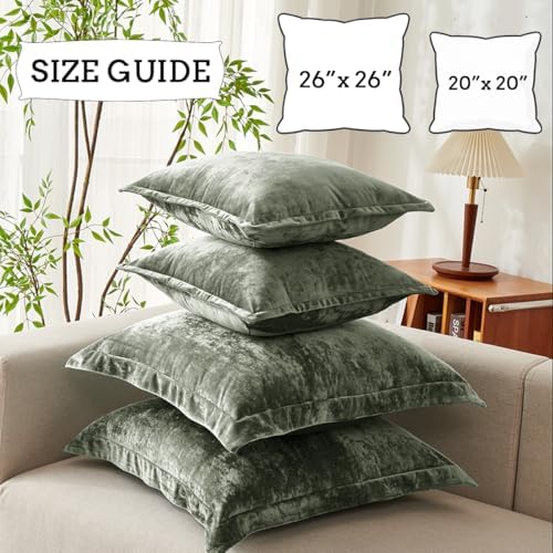 Luxurious Velvet Euro Shams Decorative Throw Pillow Covers 26x26 Set of 2 Solid Square Euro Pillow Shams for Sofa Couch Bedroom, Army Green - Image 5