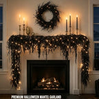 Spooky Chic: Halloween Fireplace Decor Set, 1m/1.5m/1.7m/2.7m Black Halloween Garland with Lights, Home Indoor Seasonal Party Decorations (2.7m) - Image 3