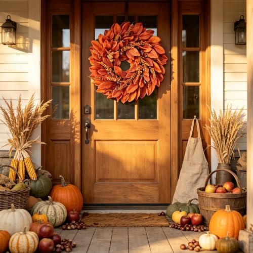 Large Artificial Magnolia Leaves Fall Wreath for Front Door Outside Decor - Image 5