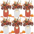 Lyrow 6 Pack Fall Mason Jar Table Centerpiece Autumn Centerpieces for Tables Orange Faux Floral Centerpiece Decorations Farmhouse Thanksgiving Mason Jar for Home Kitchen Tiered Tray Decoration by Lyrow